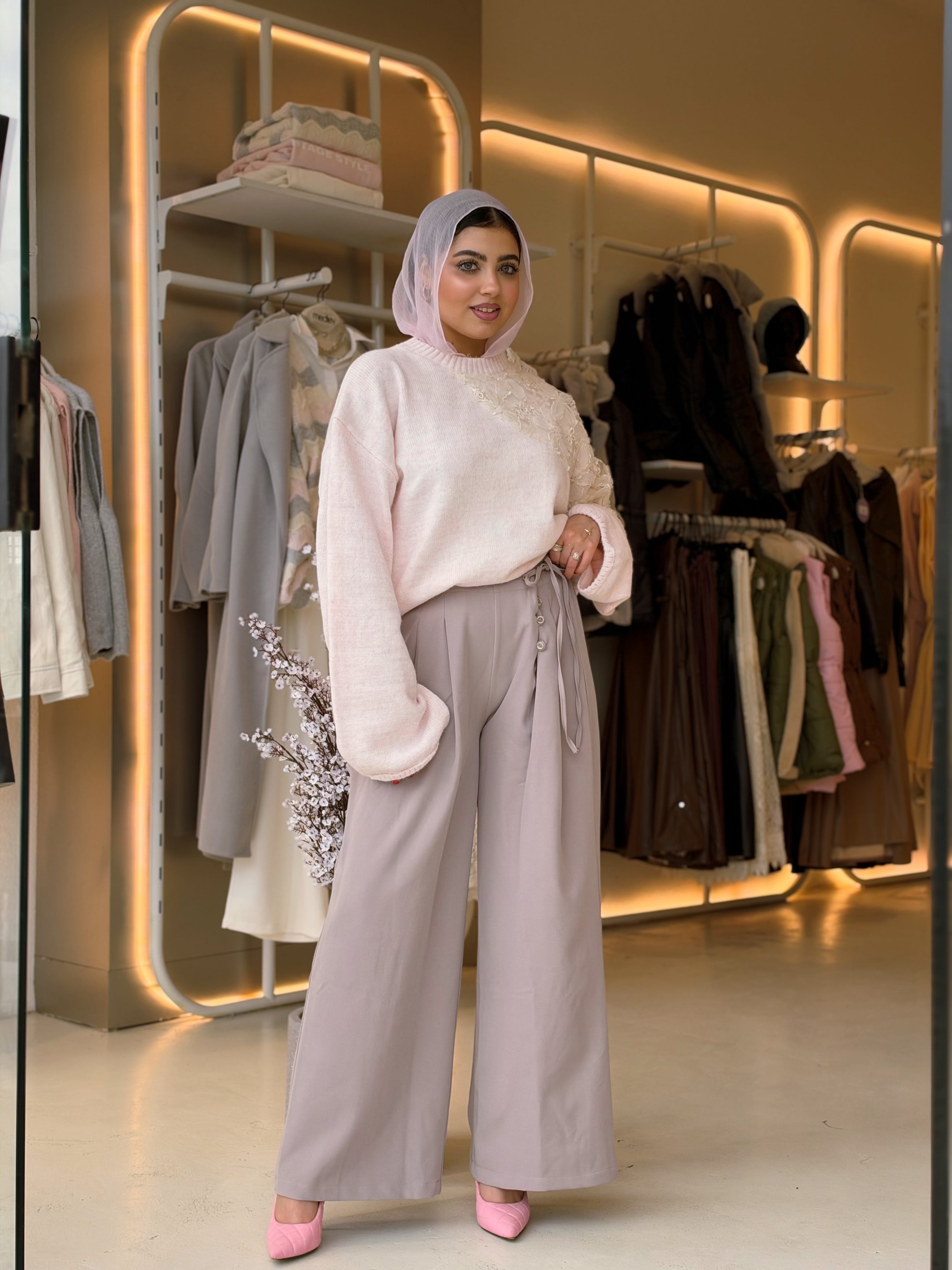 Blossom Lace Knit Pullover in blush pink by Medley Fashion, photo 3