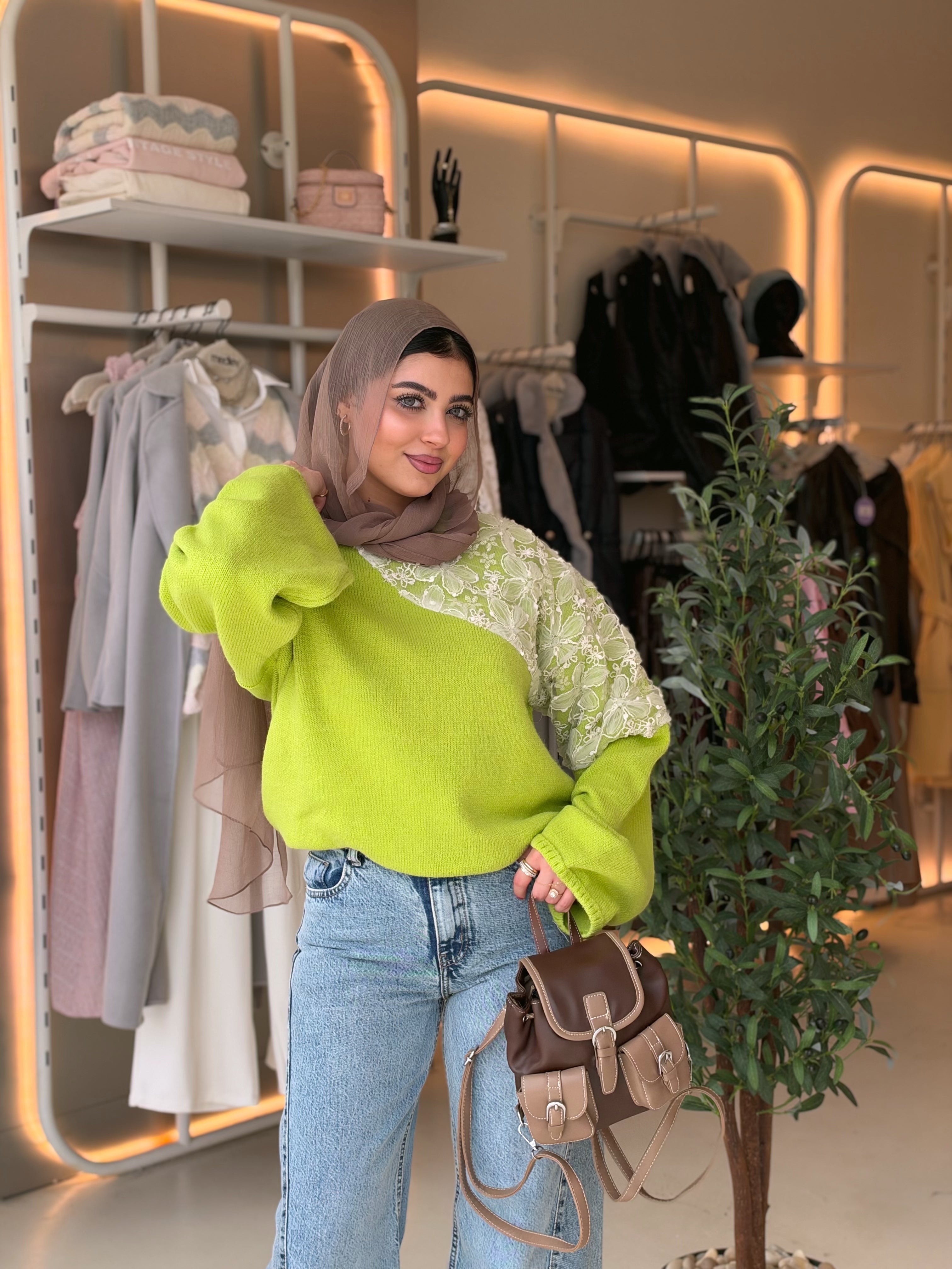 Blossom Lace Knit Pullover in kiwi green by Medley Fashion, photo 1
