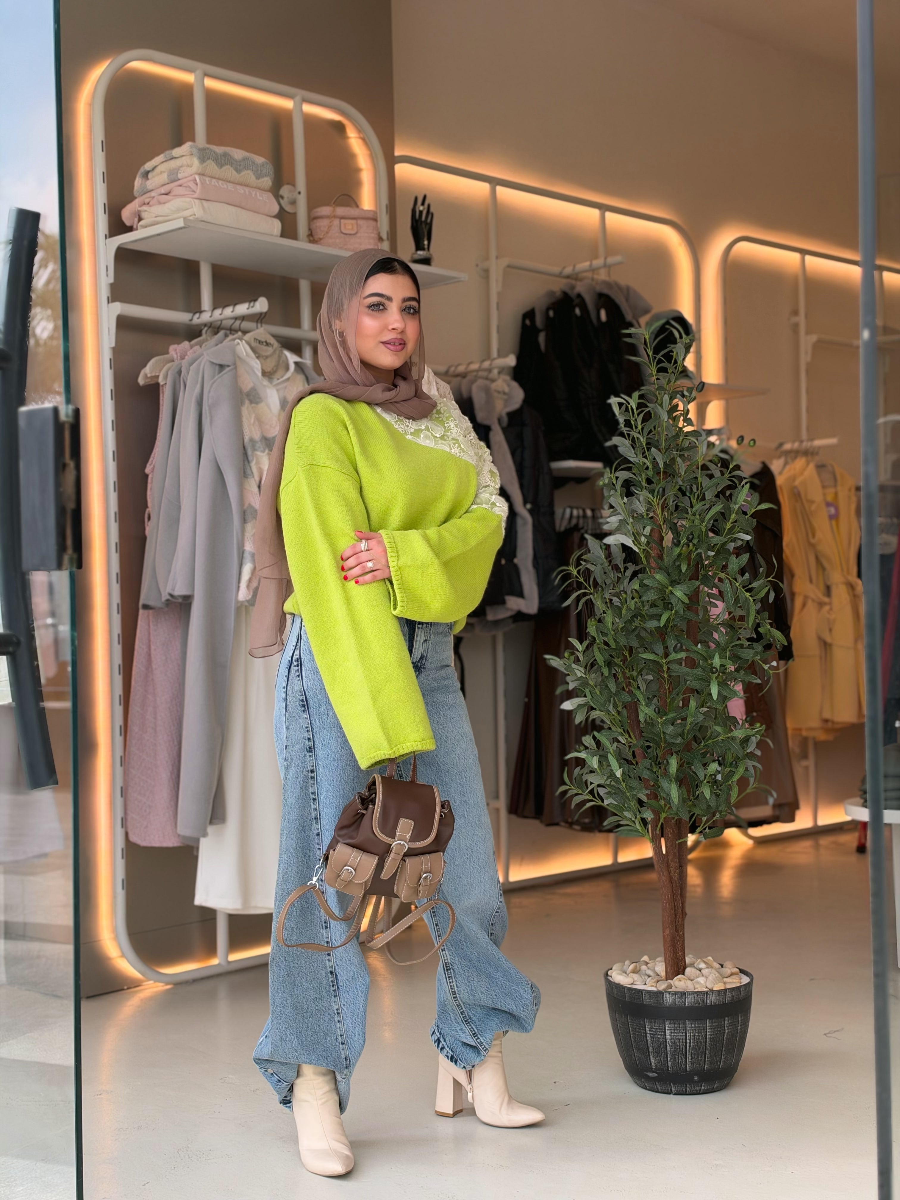 Blossom Lace Knit Pullover in kiwi green by Medley Fashion, photo 2