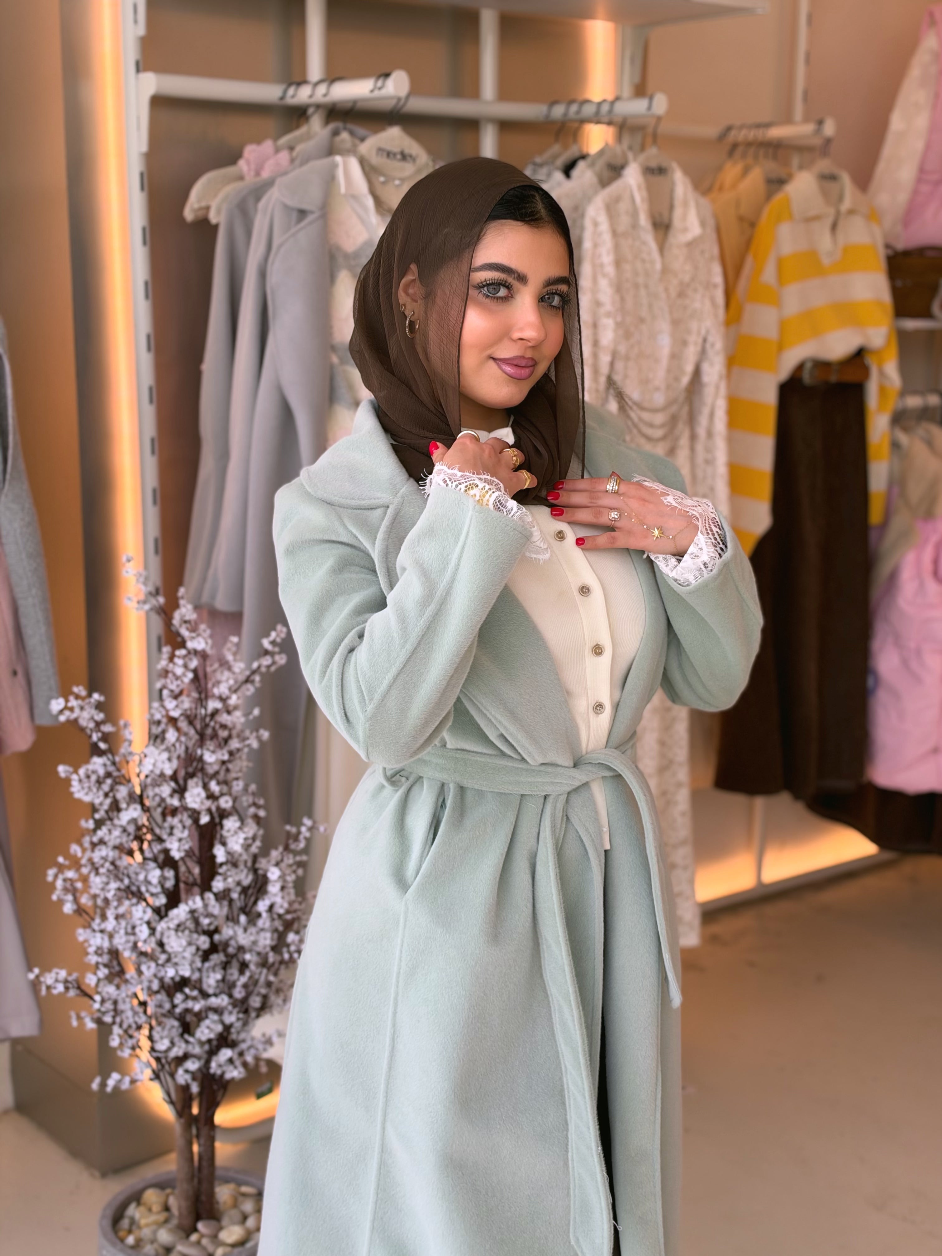 Elegant Wool Long Coat in dusty sage by Medley Fashion, photo 1
