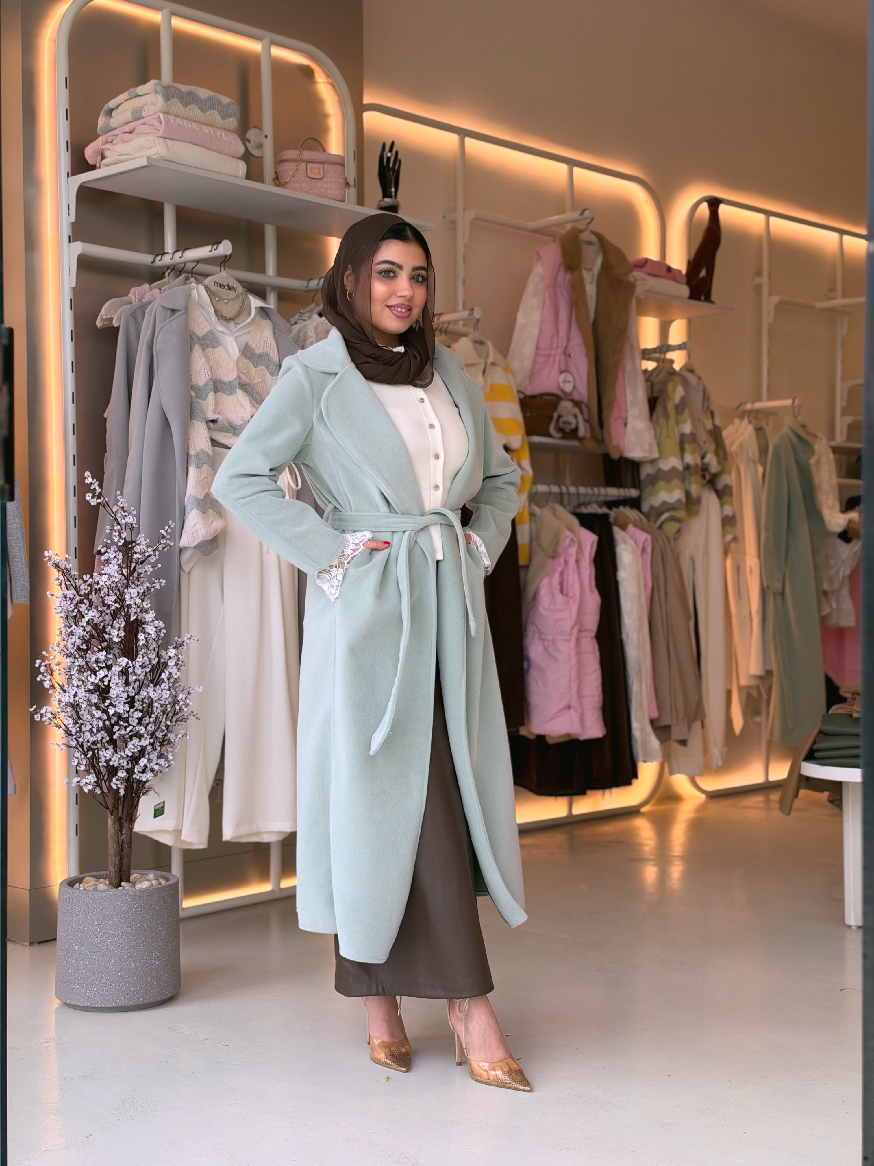 Elegant Wool Long Coat in dusty sage by Medley Fashion, photo 2
