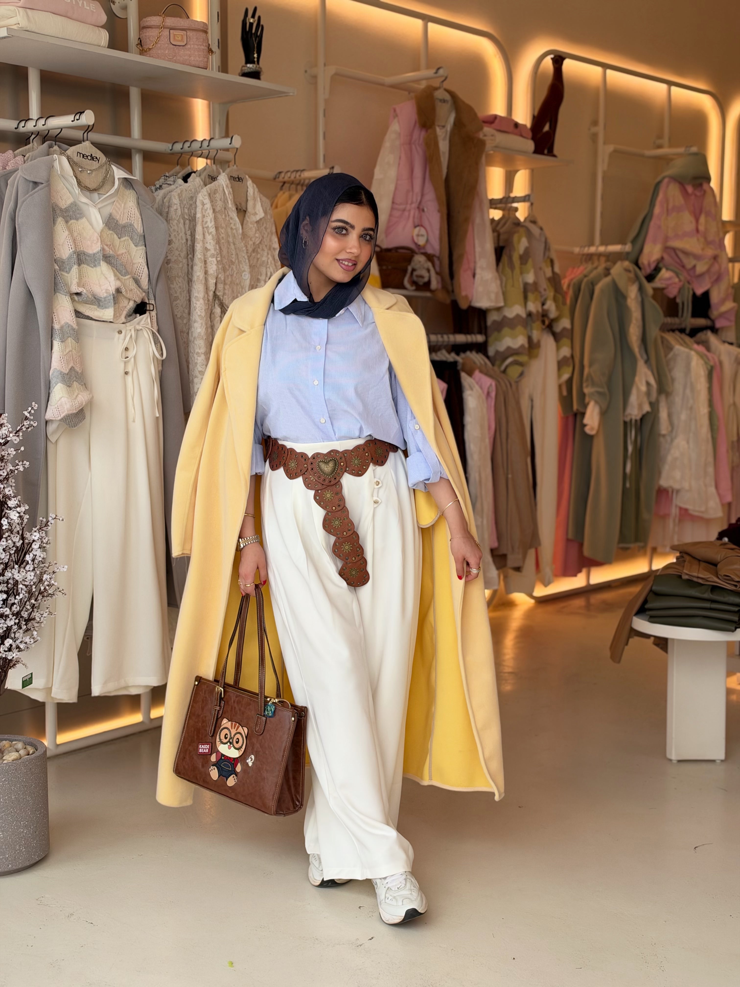 Elegant Wool Long Coat in golden apricot by Medley Fashion, photo 3