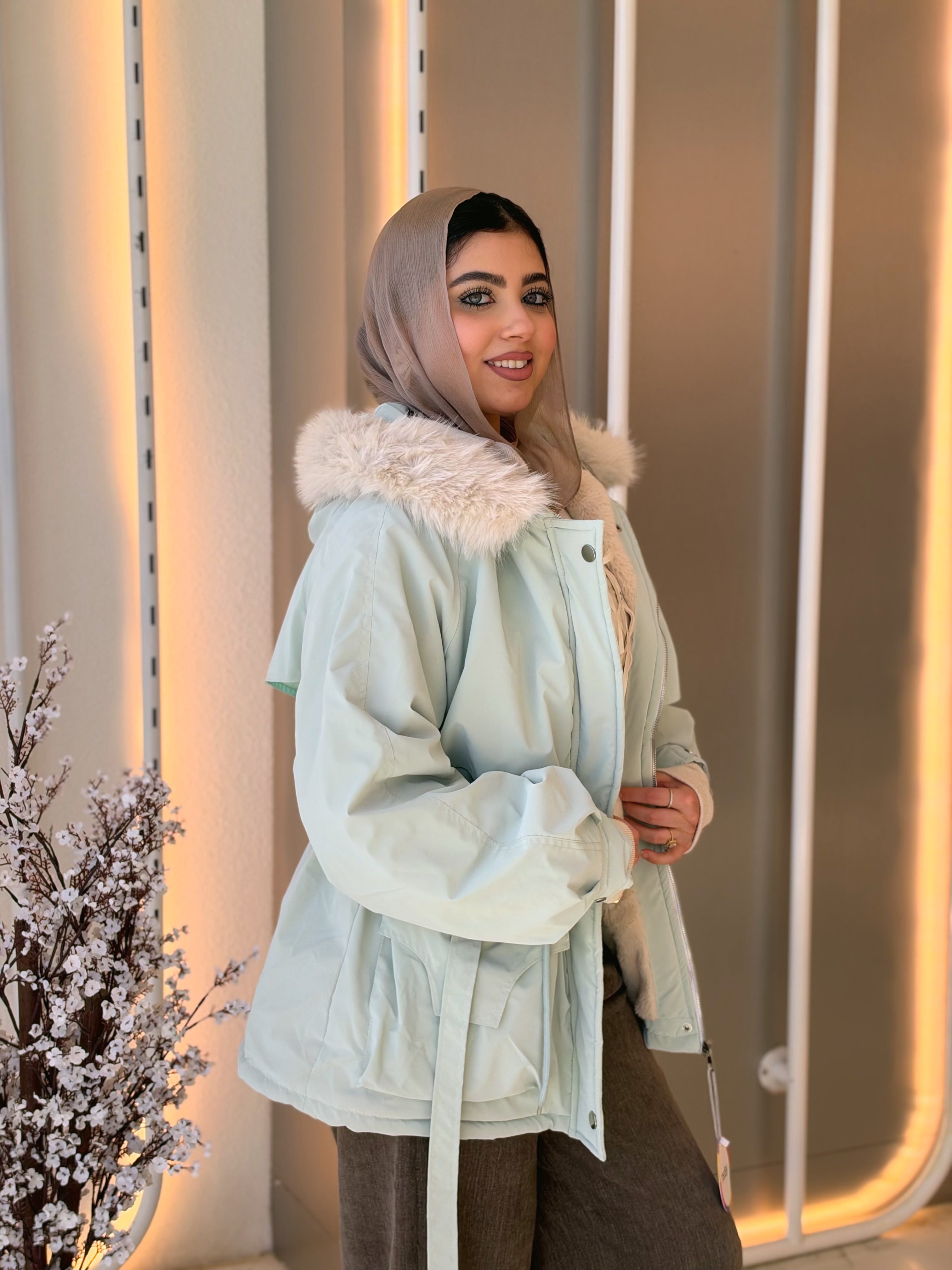Fur-Hood Waterproof Puffer Jacket in mint by Medley Fashion, photo 4