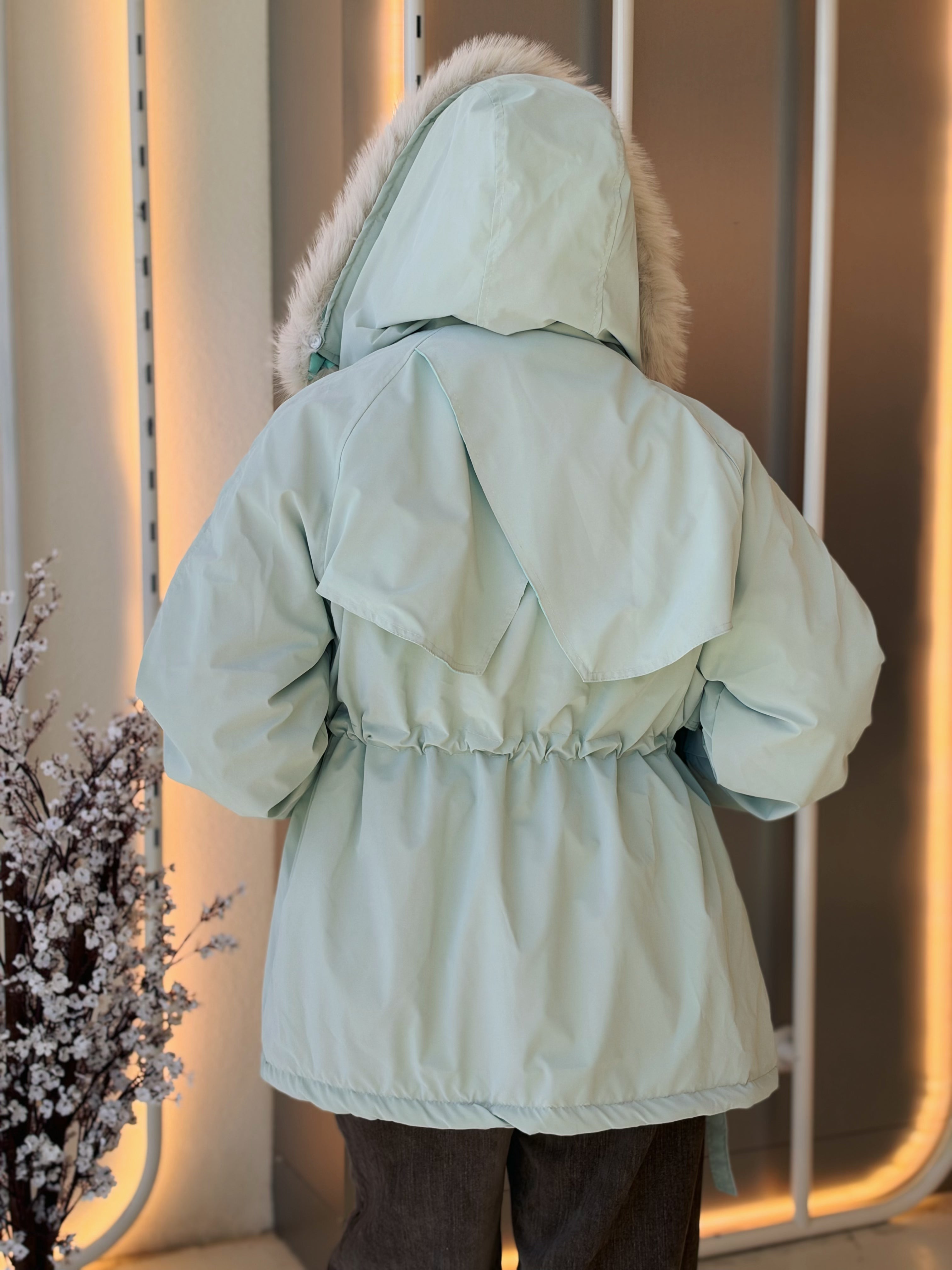 Fur-Hood Waterproof Puffer Jacket in mint by Medley Fashion, photo 2