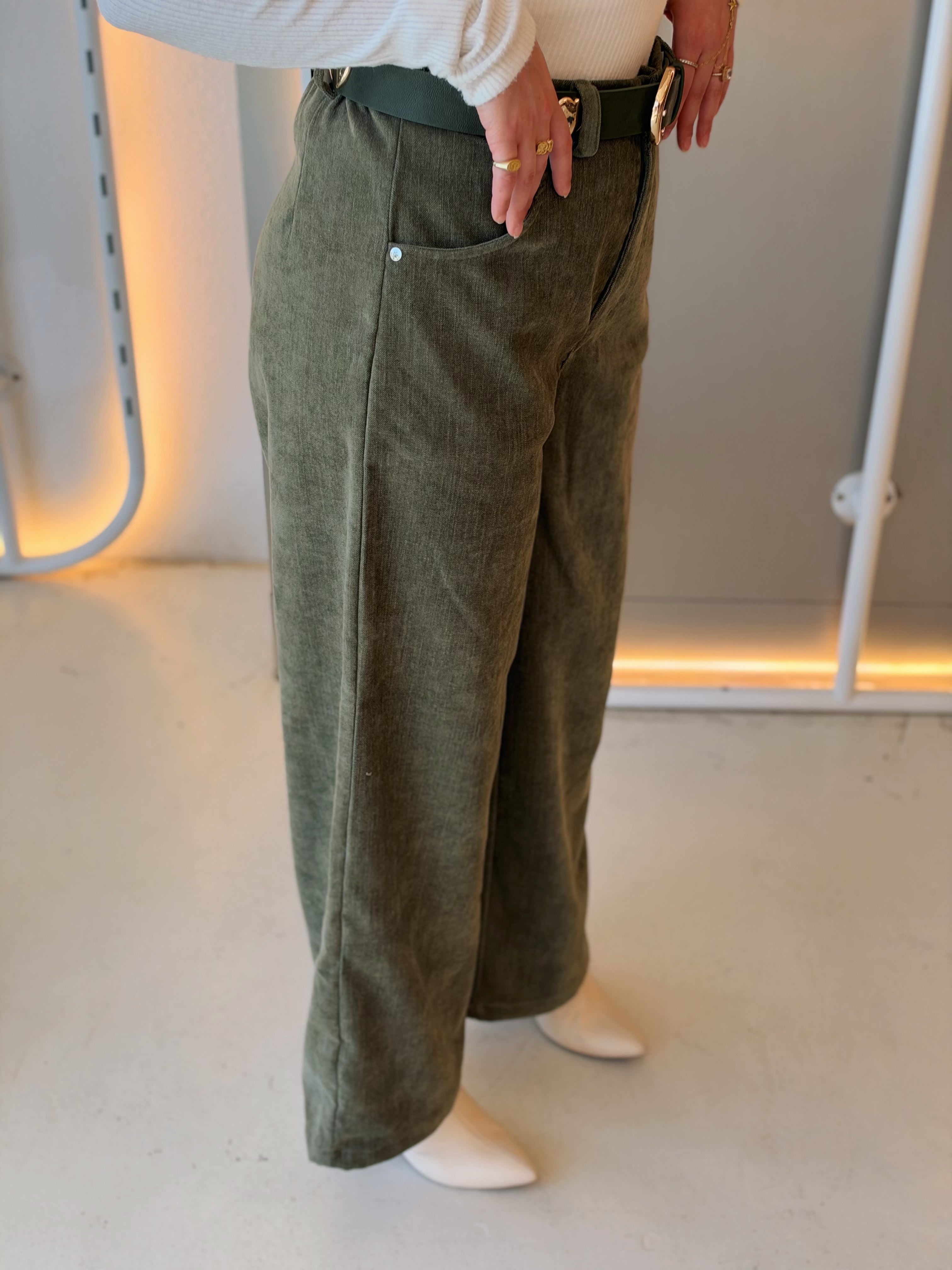 Corduroy Wide-Leg Trousers in olive by Medley Fashion, photo 4