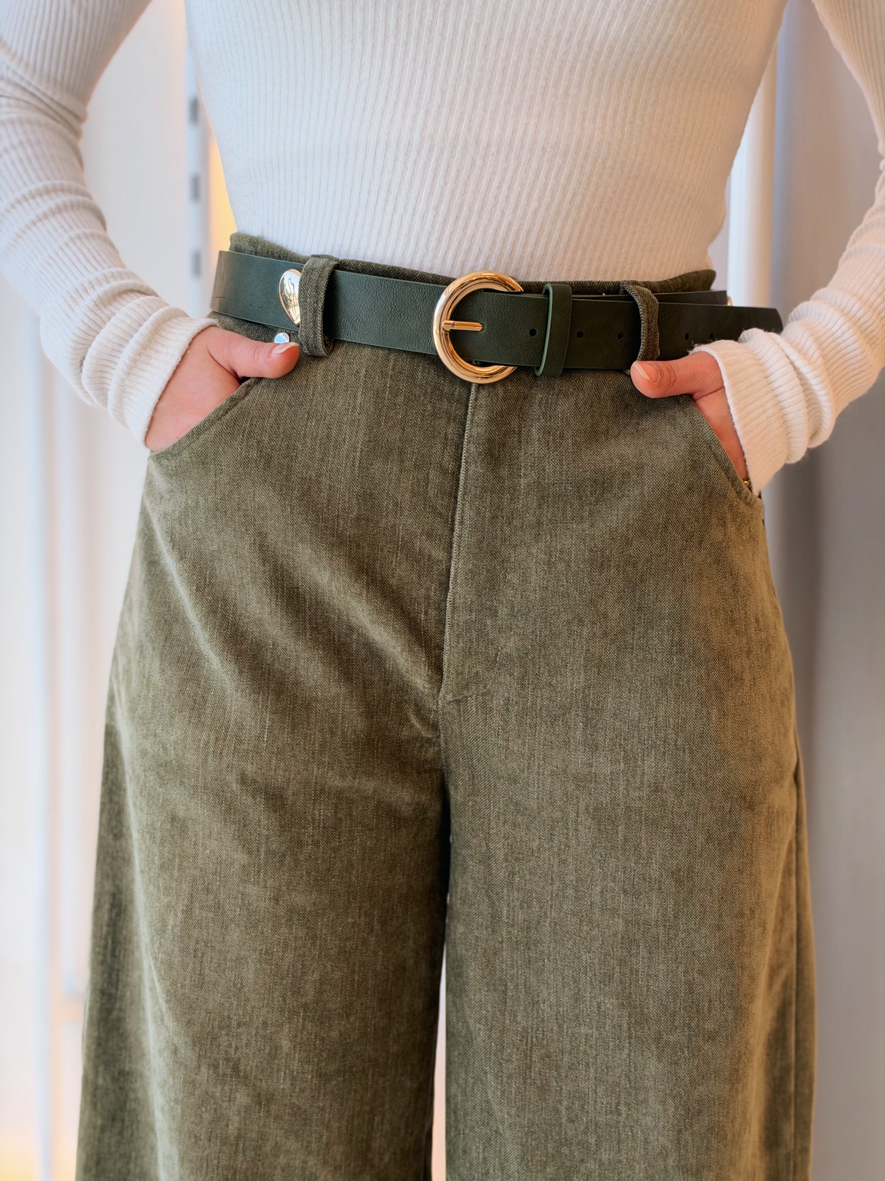 Corduroy Wide-Leg Trousers in olive by Medley Fashion, photo 2