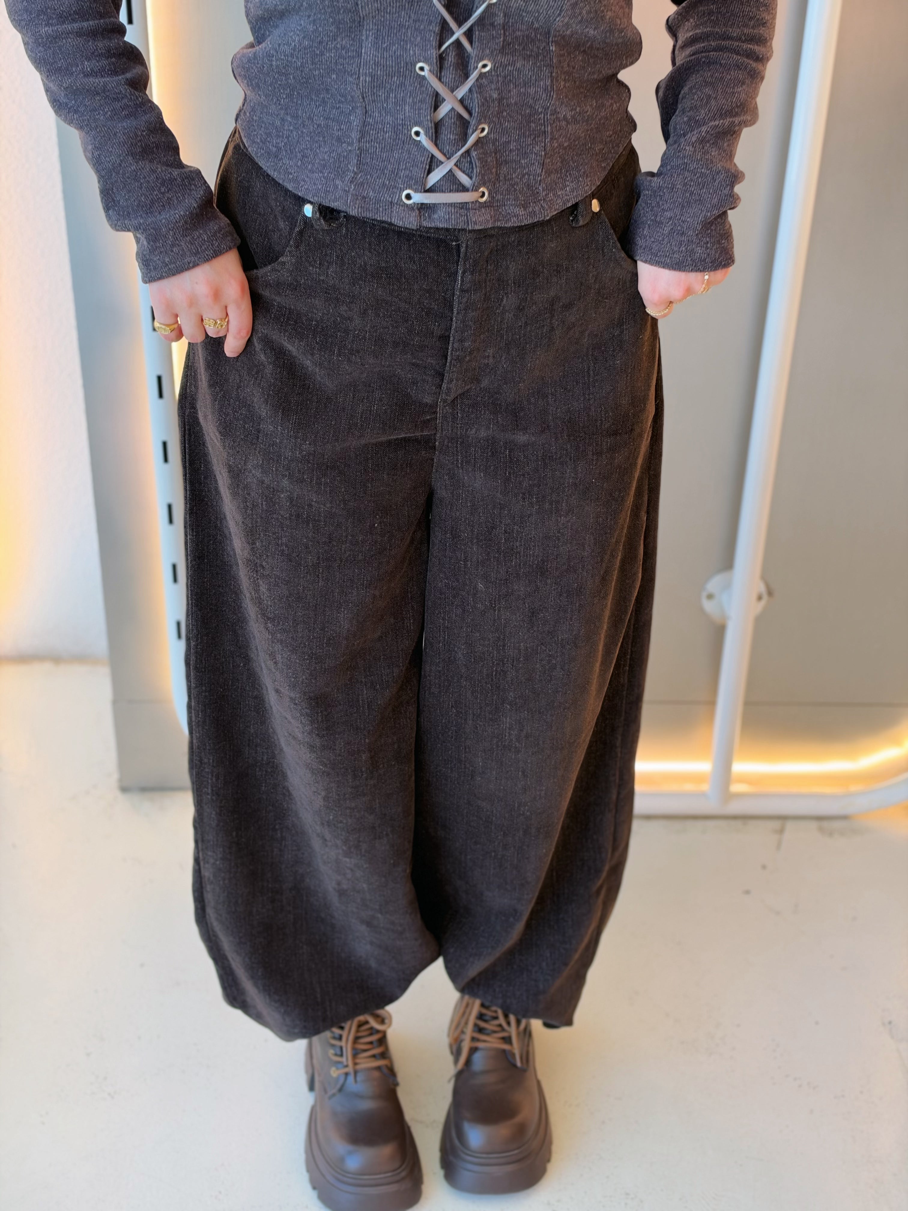 Corduroy Wide-Leg Trousers in chocolate brown by Medley Fashion, photo 2
