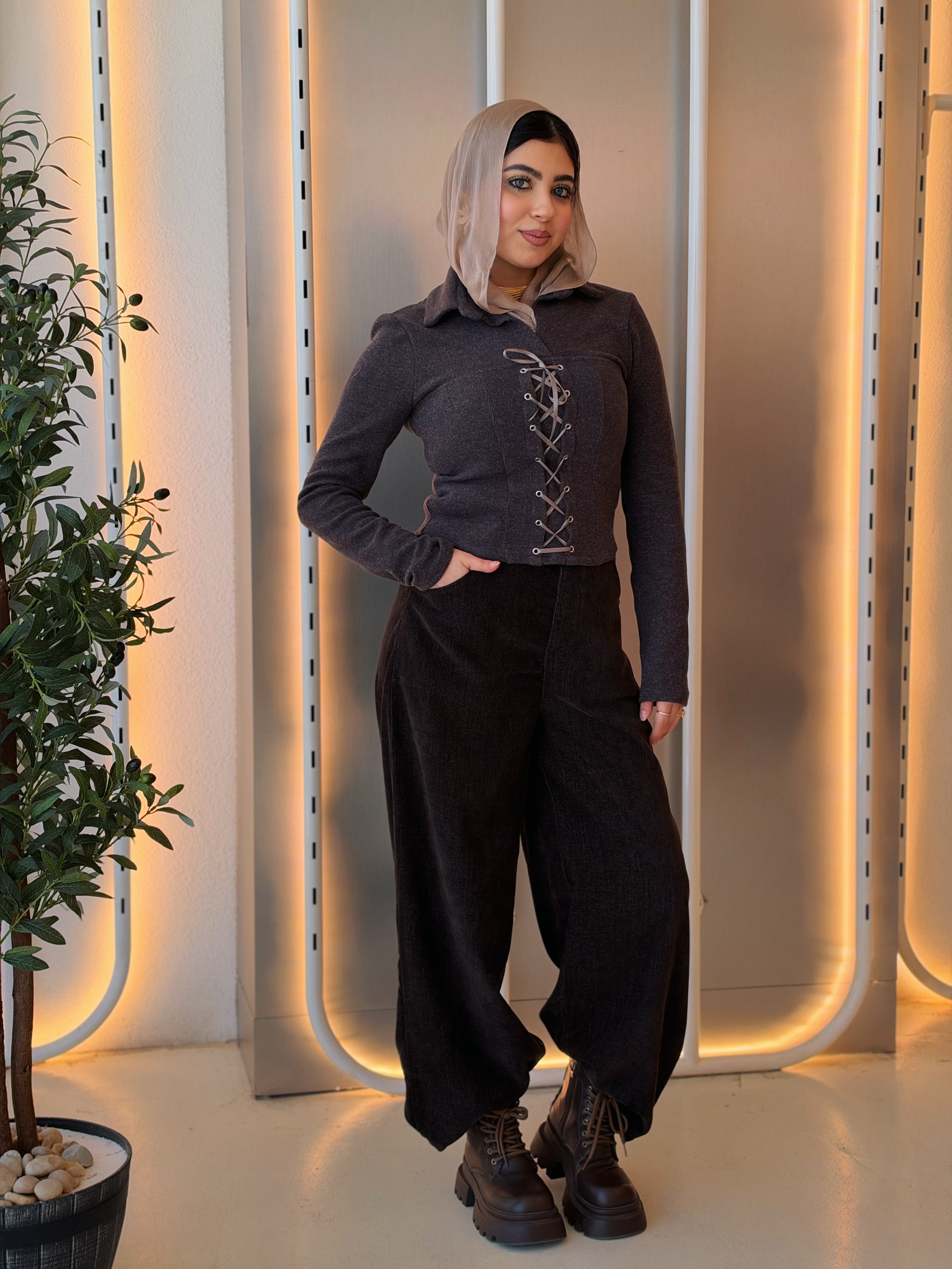 Corduroy Wide-Leg Trousers in chocolate brown by Medley Fashion, photo 1