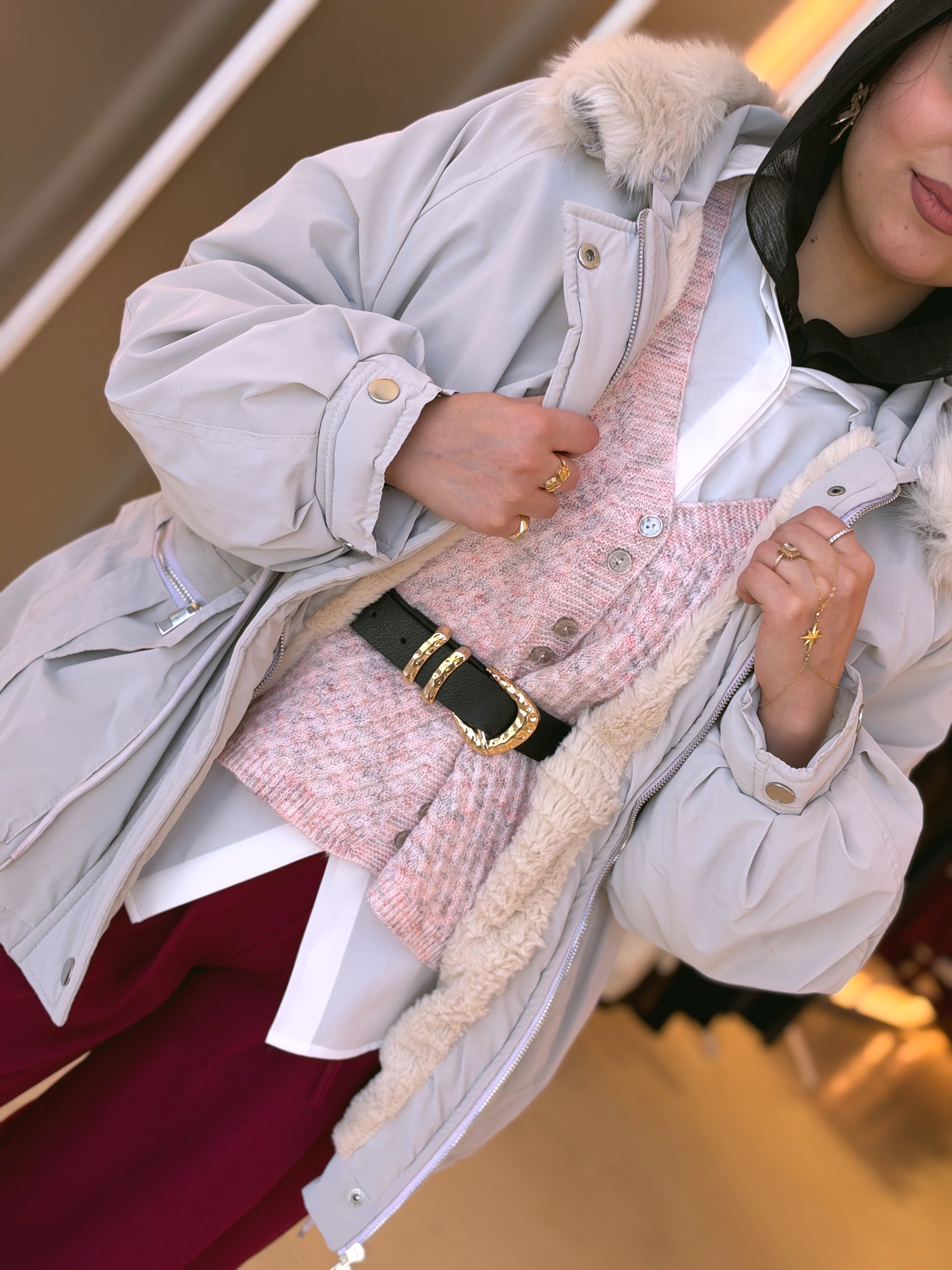 Fur-Hood Waterproof Puffer Jacket in silver grey by Medley Fashion, photo 1