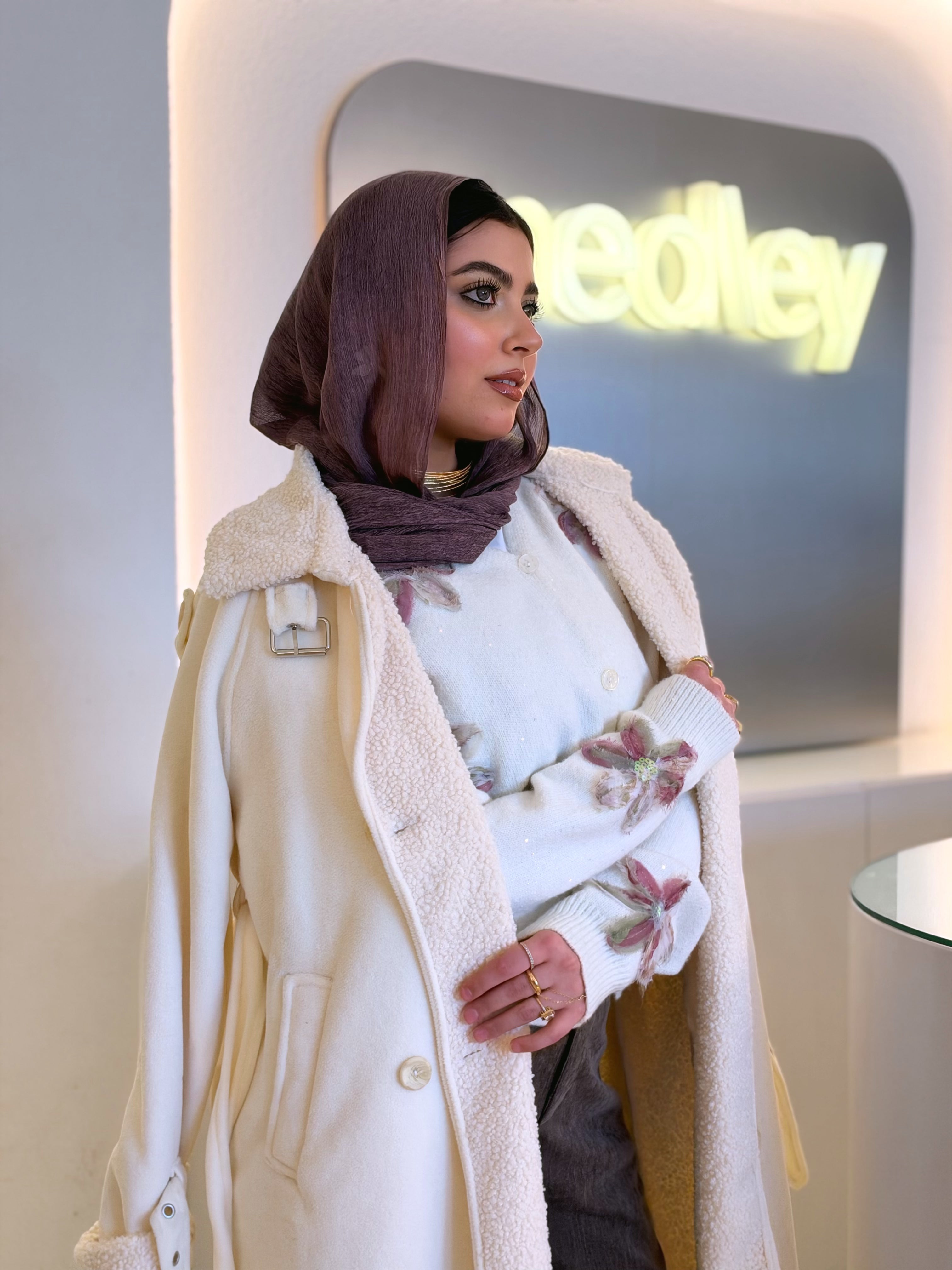 Teddy Long Coat in ivory cream by Medley Fashion, photo 6
