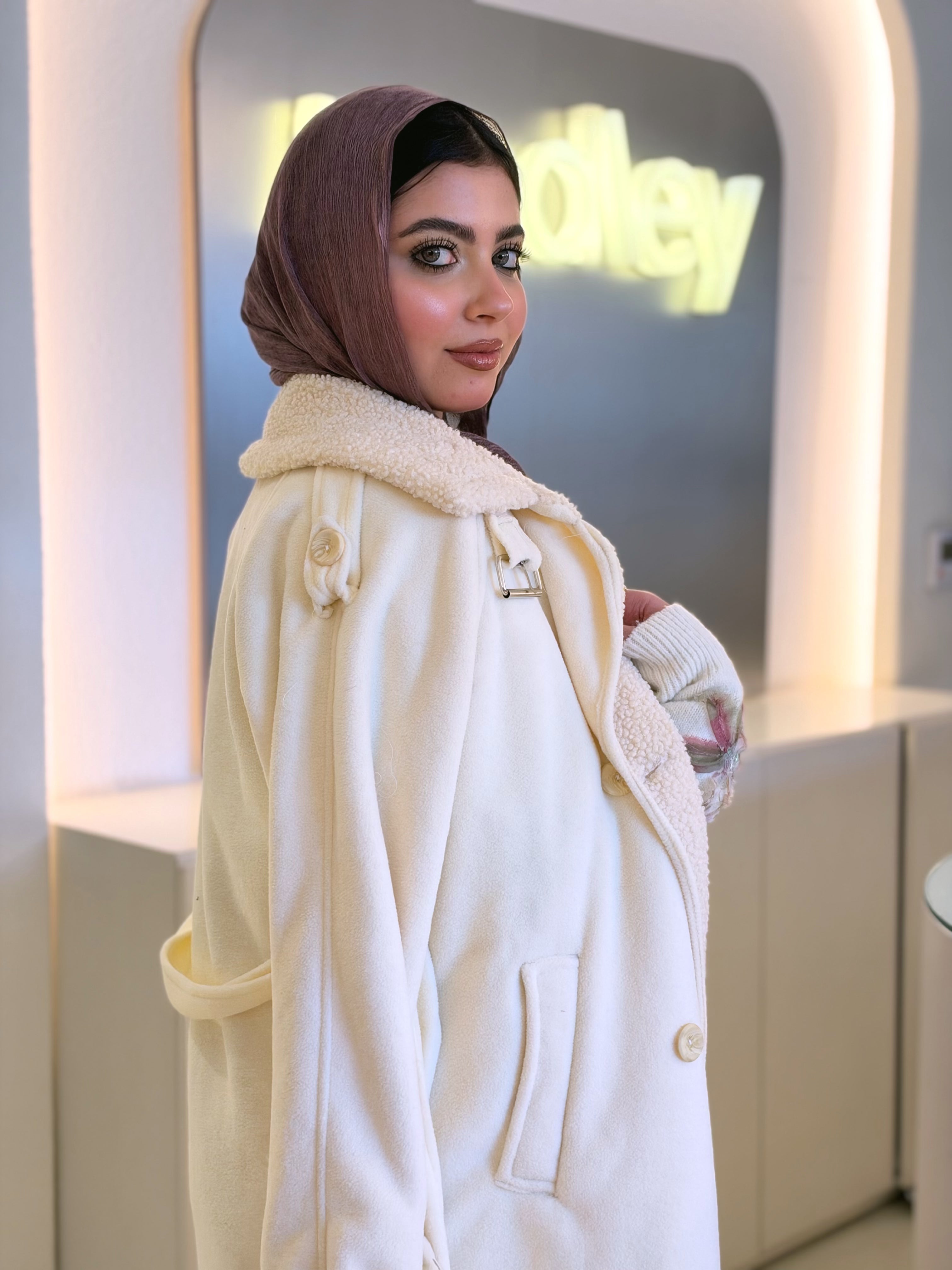 Teddy Long Coat in ivory cream by Medley Fashion, photo 4