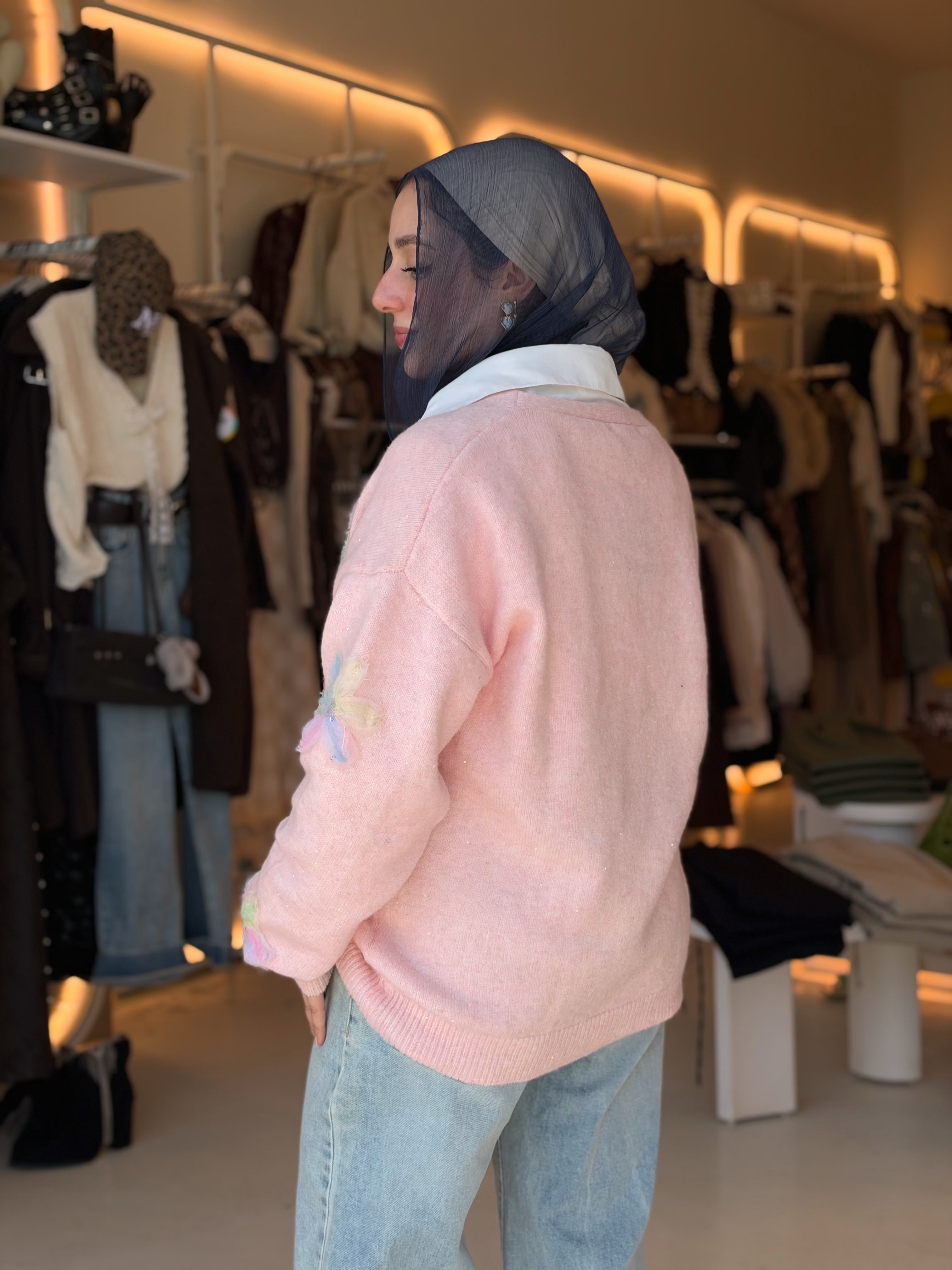 Glitter Bloom Mohair Cardigan in petal pink by Medley Fashion, photo 5