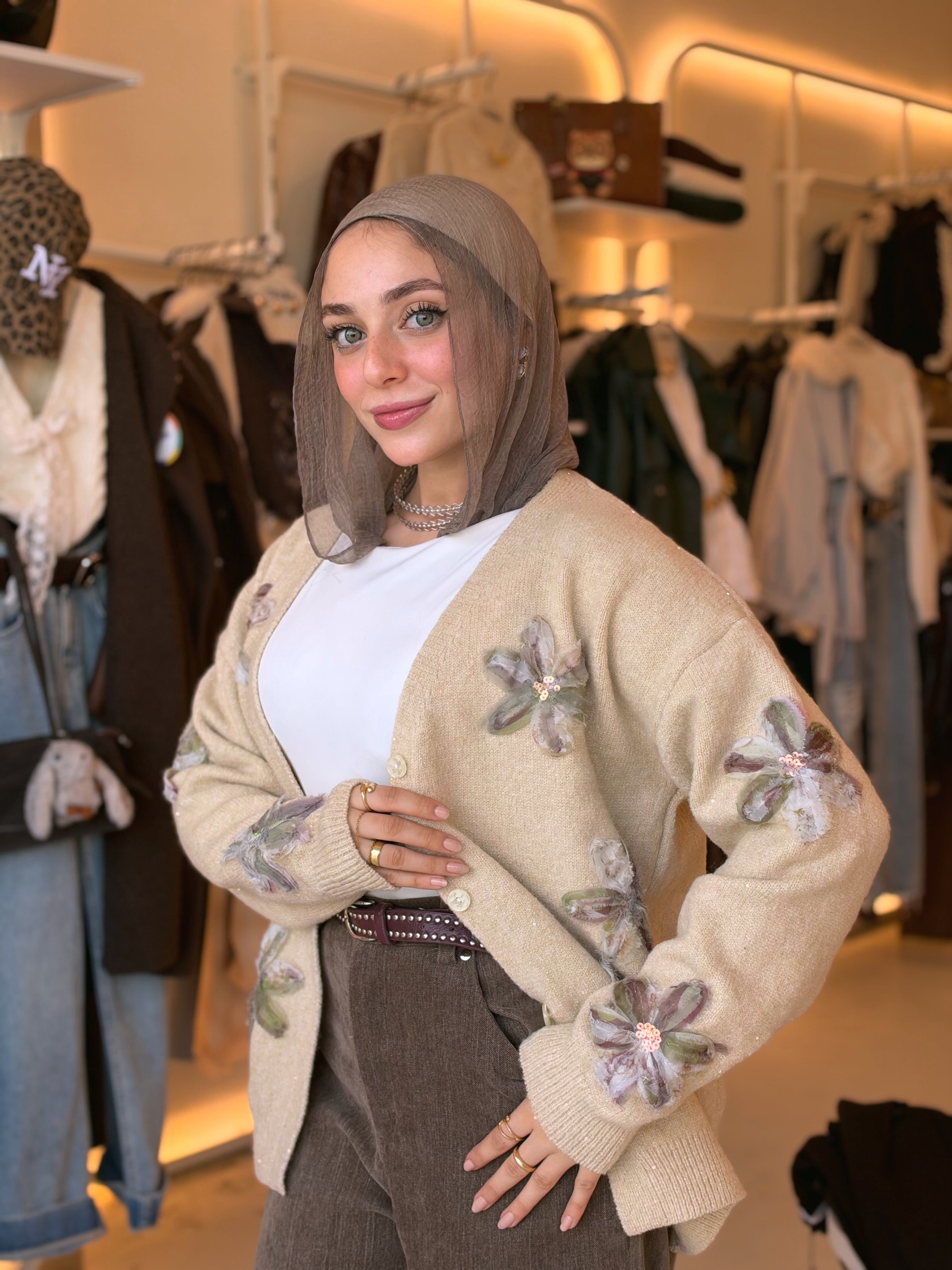 Glitter Bloom Mohair Cardigan in sand beige by Medley Fashion, photo 2